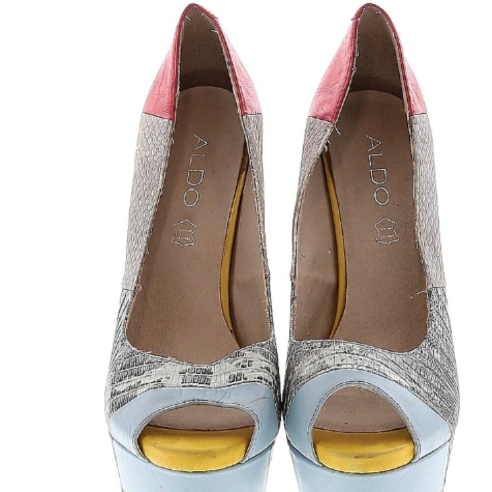 Aldo Multi Color Leather Peep Toe Stiletto Heels Size 7.5